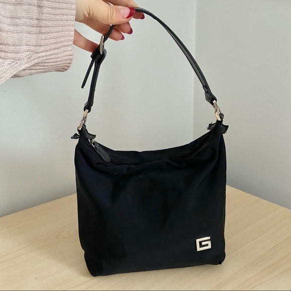 Vintage Handbags - VINTAGE Black Nylon Shoulder Bag